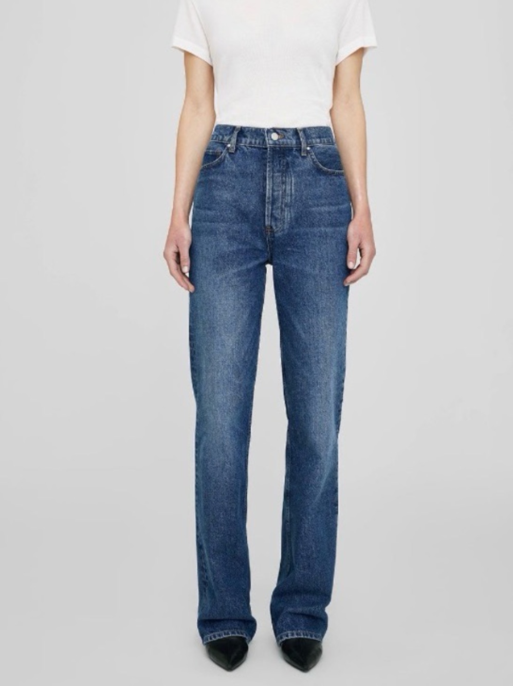 Anine Bing Olsen High-Rise Straight Leg Jeans in Medium Blue size 26